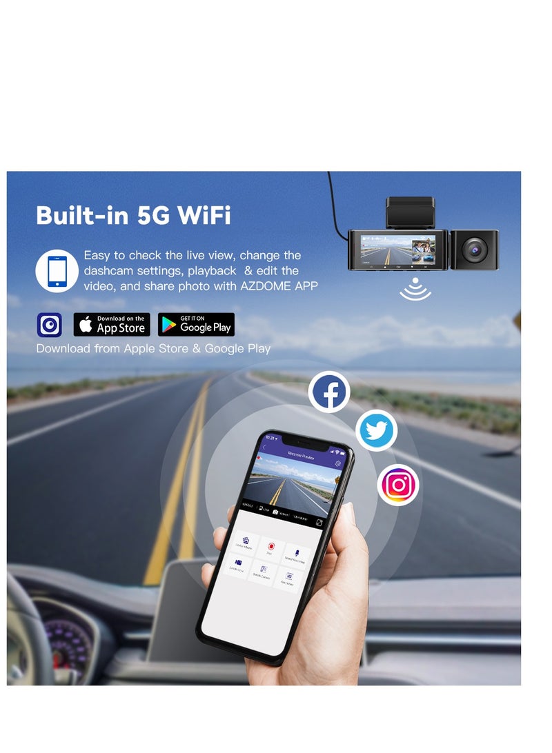 أزدوم داش كام AZDOME - M550 PRO بدقة 4K، بثلاث عدسات لتصوير شامل، تدعم GPS وWi-Fi وBluetooth وتحكم صوتي، مع وضع وقوف السيارات للحماية والمراقبة المستمرة. - Image 4