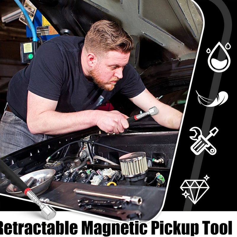 16 Pound Heavy Duty Retractable Magnetic Pickup Tool Black Adjustable Length for Nuts Bolts Screws Metal Debris - Image 3