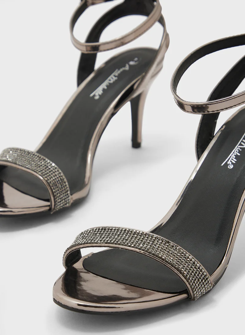 Anne Michelle Metallic Mid Heel Sandal