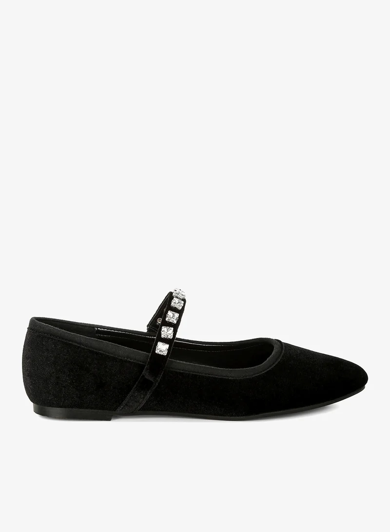 Velvet Mary Jane Ballerinas in Black