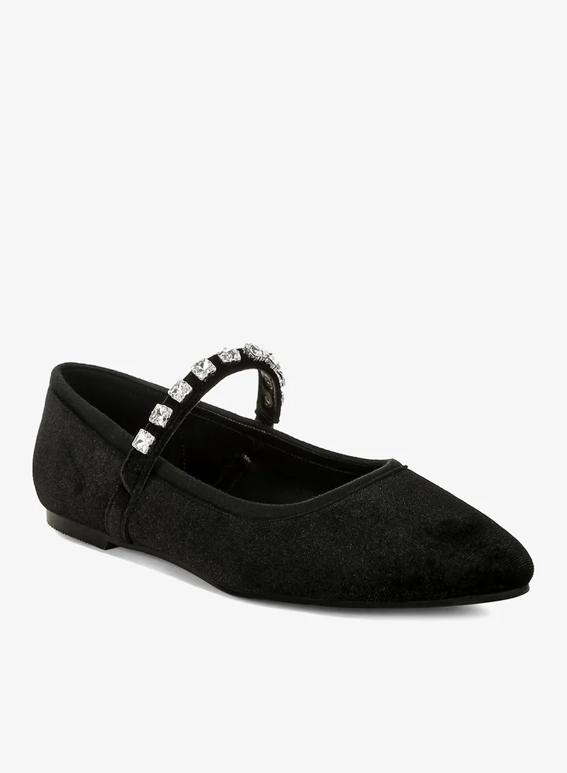 London Rag Black Velvet Mary Jane Ballerinas in Black for Women | Best Price UAE