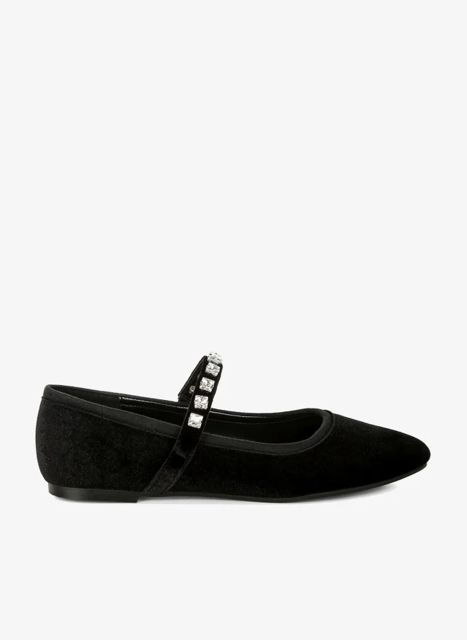 Velvet Mary Jane Ballerinas in Black