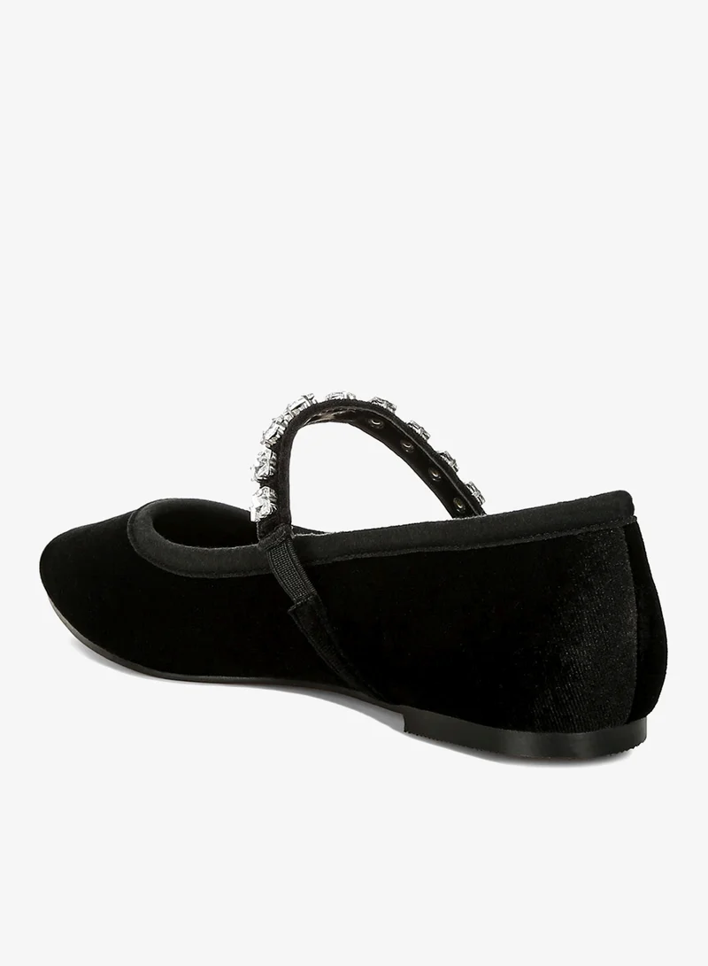 London Rag Black Velvet Mary Jane Ballerinas in Black for Women | Best Price UAE
