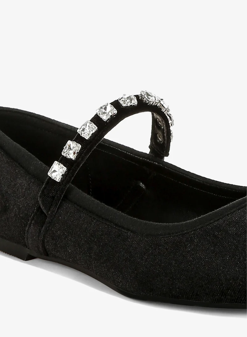 London Rag Black Velvet Mary Jane Ballerinas in Black for Women | Best Price UAE