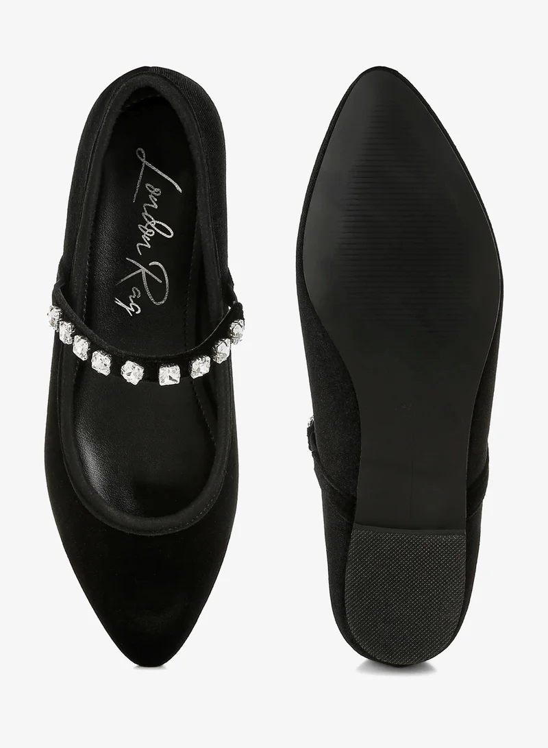London Rag Black Velvet Mary Jane Ballerinas in Black for Women | Best Price UAE