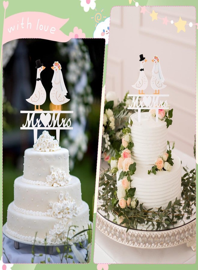 Ripeng Goose Couple Wedding Cake Topper Acrylic Silly Goose Figures Mr. & Mrs. Wedding Cake Topper for Weddings Bride & Groom Engagement Anniversary Funny Couple Statue Desk Decoration - Image 5