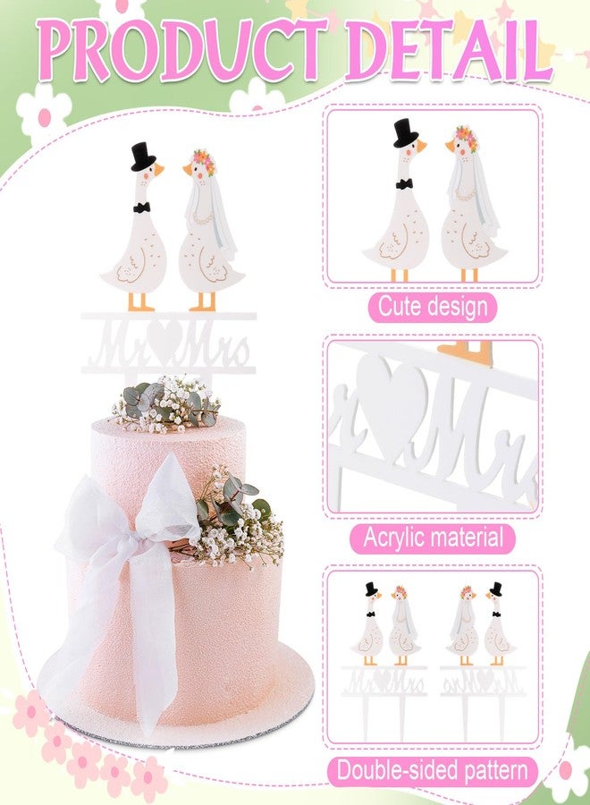 Ripeng Goose Couple Wedding Cake Topper Acrylic Silly Goose Figures Mr. & Mrs. Wedding Cake Topper for Weddings Bride & Groom Engagement Anniversary Funny Couple Statue Desk Decoration - Image 3