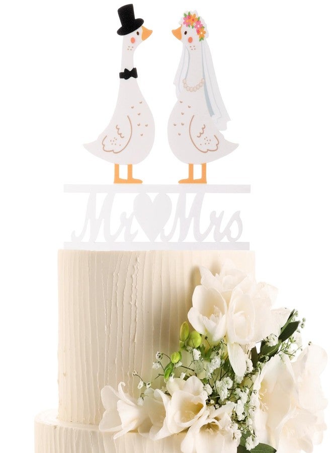 Ripeng Goose Couple Wedding Cake Topper Acrylic Silly Goose Figures Mr. & Mrs. Wedding Cake Topper for Weddings Bride & Groom Engagement Anniversary Funny Couple Statue Desk Decoration - Image 1