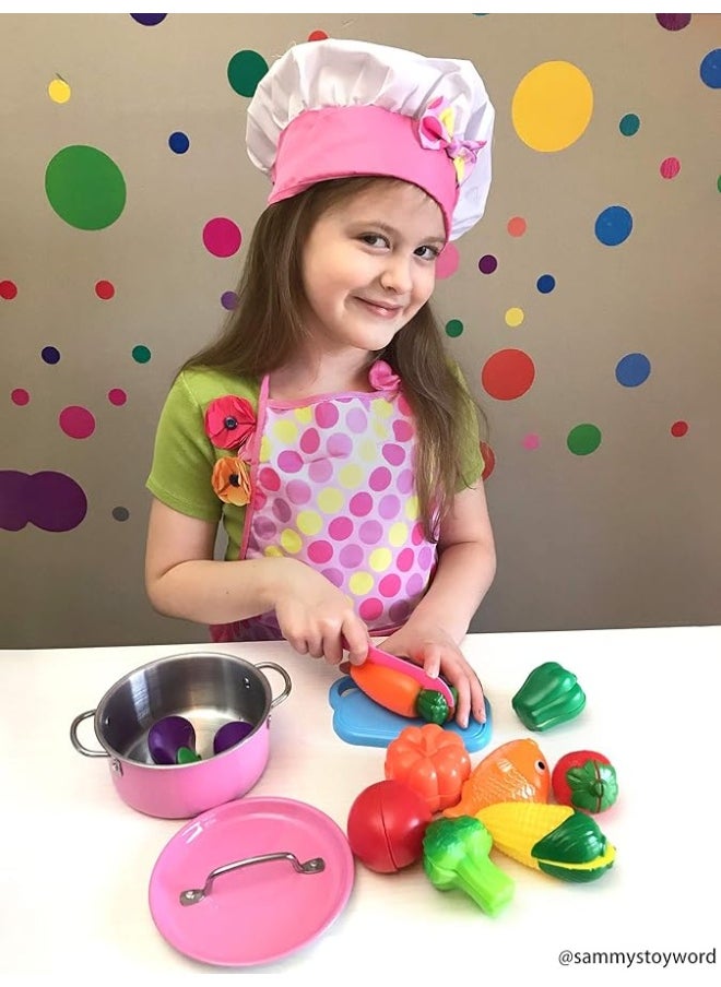 INNOCHEER INNOCHEER Play Food for Kids Kitchen Cooking Playing Set, 26 PCS Kids Kitchen playset Accessories with Chef Hat Apron Dress Up, Toddler Cooking Chef Costume Set for 3 4 5 6 Year Old Girls Boys  - Image 5