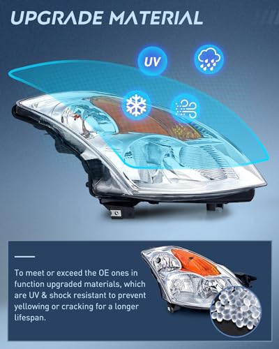 Nilight Headlight Assembly Compatible with 2007 2008 2009 Altima Sedan 4-Door Headlamps Replacement Chrome Housing Amber Reflector Clear Lens Driver and Passenger Side - Image 5