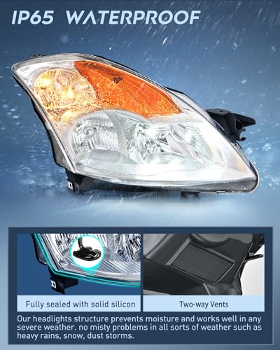 Nilight Headlight Assembly Compatible with 2007 2008 2009 Altima Sedan 4-Door Headlamps Replacement Chrome Housing Amber Reflector Clear Lens Driver and Passenger Side - Image 4