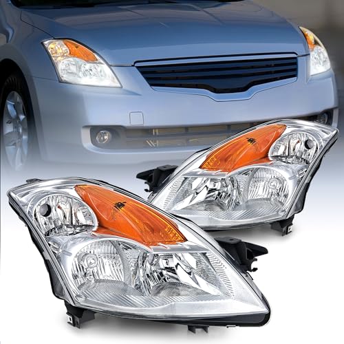 Nilight Headlight Assembly Compatible with 2007 2008 2009 Altima Sedan 4-Door Headlamps Replacement Chrome Housing Amber Reflector Clear Lens Driver and Passenger Side - Image 1