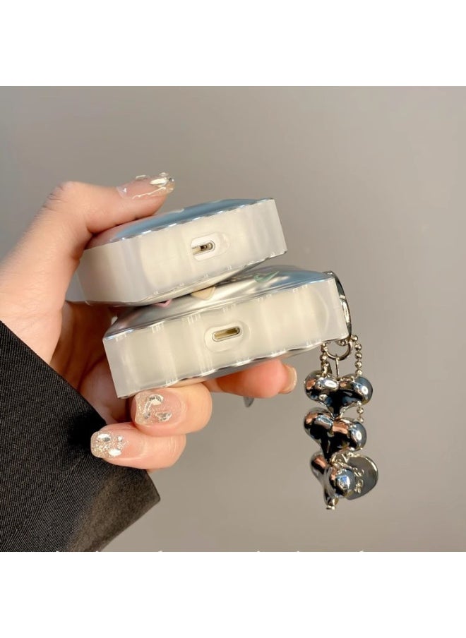Generic - Electroplated Color Love Applicable Airpods Pro2 Protective Cover For Apple 3 Generation Bluetooth Cover Earphone Case Silicone 4 Generation-Color:Electroplated Silver Colored Hearts + Chain-Applicable Models:Airpods 3 Generation - Image 1