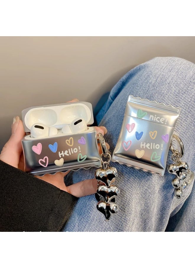 Generic - Electroplated Color Love Applicable Airpods Pro2 Protective Cover For Apple 3 Generation Bluetooth Cover Earphone Case Silicone 4 Generation-Color:Electroplated Silver Colored Hearts + Chain-Applicable Models:Airpods 3 Generation - Image 1