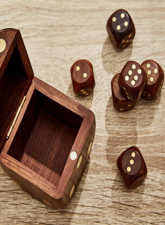 Two's Company Wood Crafted Dice Box with 6 Dice, Acacia Wood, 2.5-inches Square, Brown - Image 2