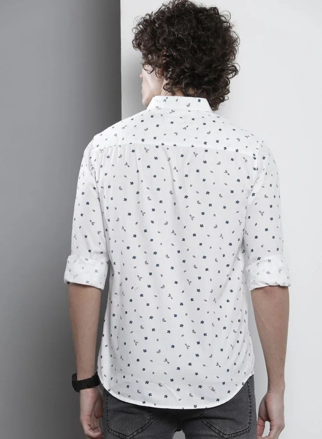 شركة المرآب الهندية Men Regular Fit Printed Full Sleeves Cutaway Collar Casual Shirt