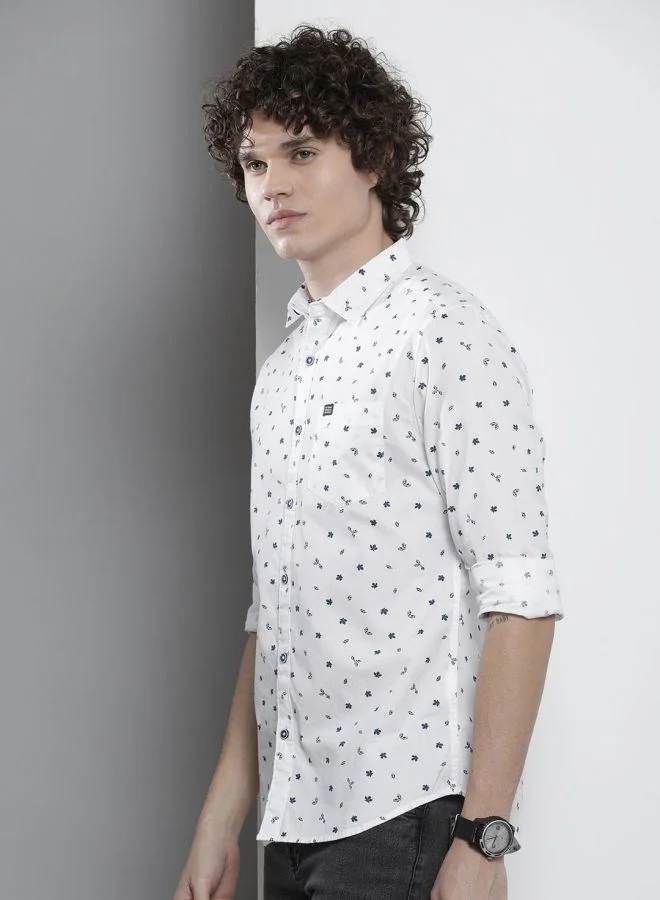 شركة المرآب الهندية Men Regular Fit Printed Full Sleeves Cutaway Collar Casual Shirt