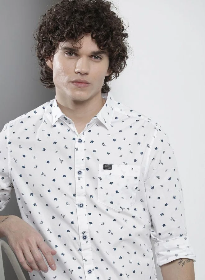 شركة المرآب الهندية Men Regular Fit Printed Full Sleeves Cutaway Collar Casual Shirt