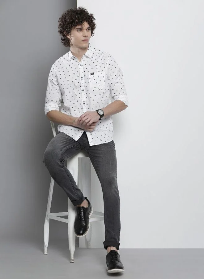 شركة المرآب الهندية Men Regular Fit Printed Full Sleeves Cutaway Collar Casual Shirt