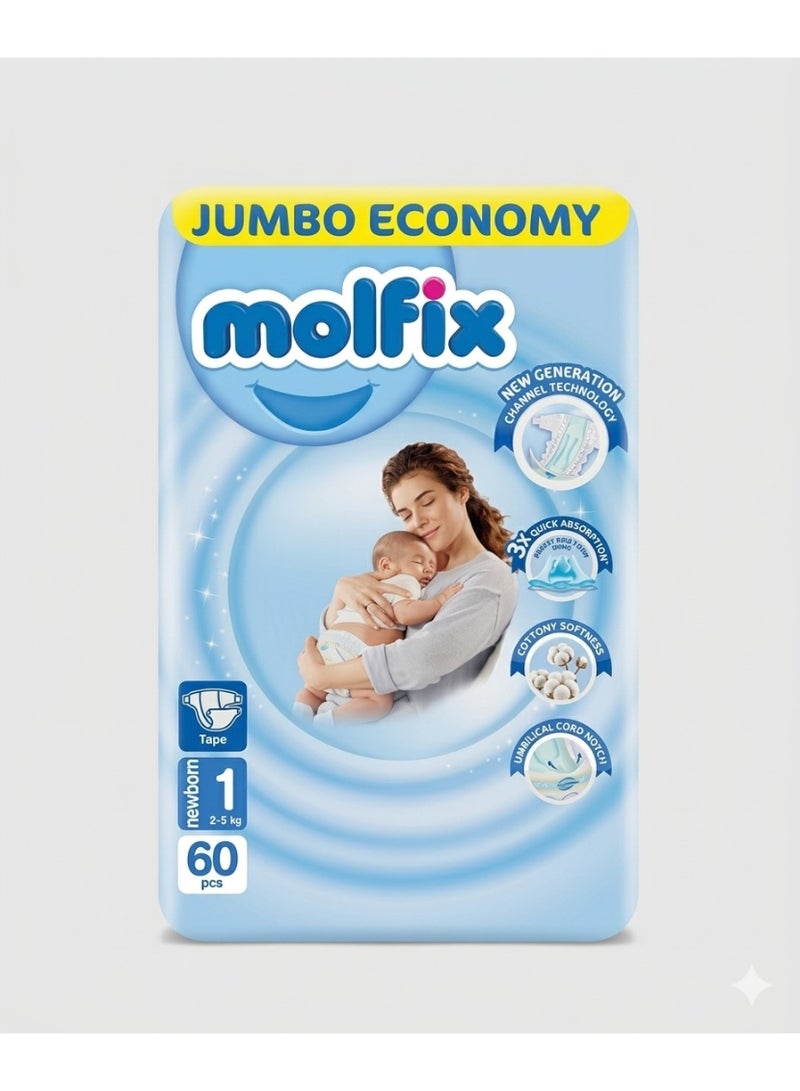 Molfix Baby Diapers Size 1 Newborn – 60 Pieces