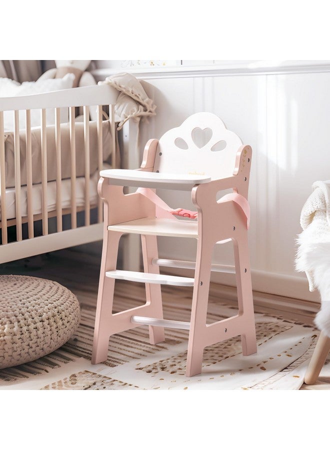 ROBUD Baby Doll High Chair, Pretend Play High Chair With Seat Belt, Pink Wooden Baby Doll Accessories With Movable Tabletop, Fits 18-20 Inch Dolls - Image 4