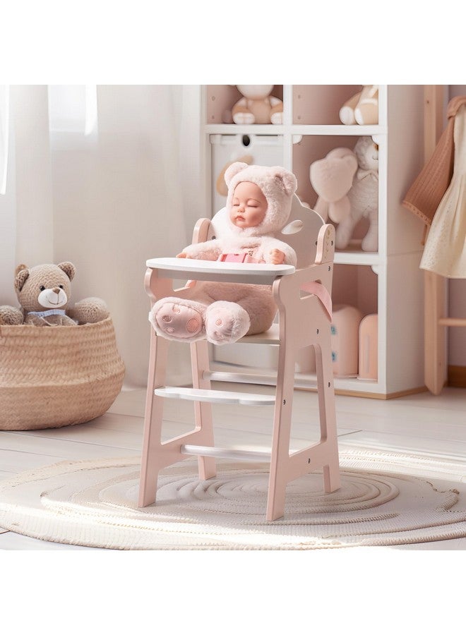 ROBUD Baby Doll High Chair, Pretend Play High Chair With Seat Belt, Pink Wooden Baby Doll Accessories With Movable Tabletop, Fits 18-20 Inch Dolls - Image 1