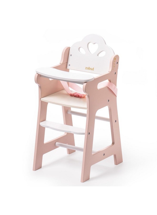 ROBUD Baby Doll High Chair, Pretend Play High Chair With Seat Belt, Pink Wooden Baby Doll Accessories With Movable Tabletop, Fits 18-20 Inch Dolls - Image 2