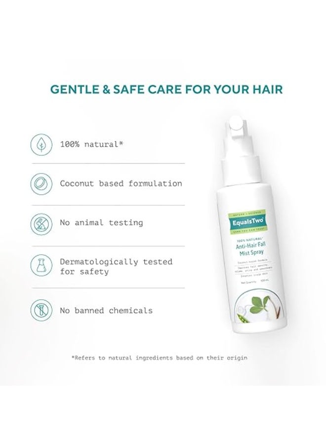 EQUALSTWO by Zydus Anti Hairfall Mist Spray, 100ml | Natural Hair Mist Spray with Bhringraj, Methi & Virgin Coconut Oil | Anti Hair Fall Mist Spray for Hair Density, Shine & Heat Protection, (Pack 1) - Image 2
