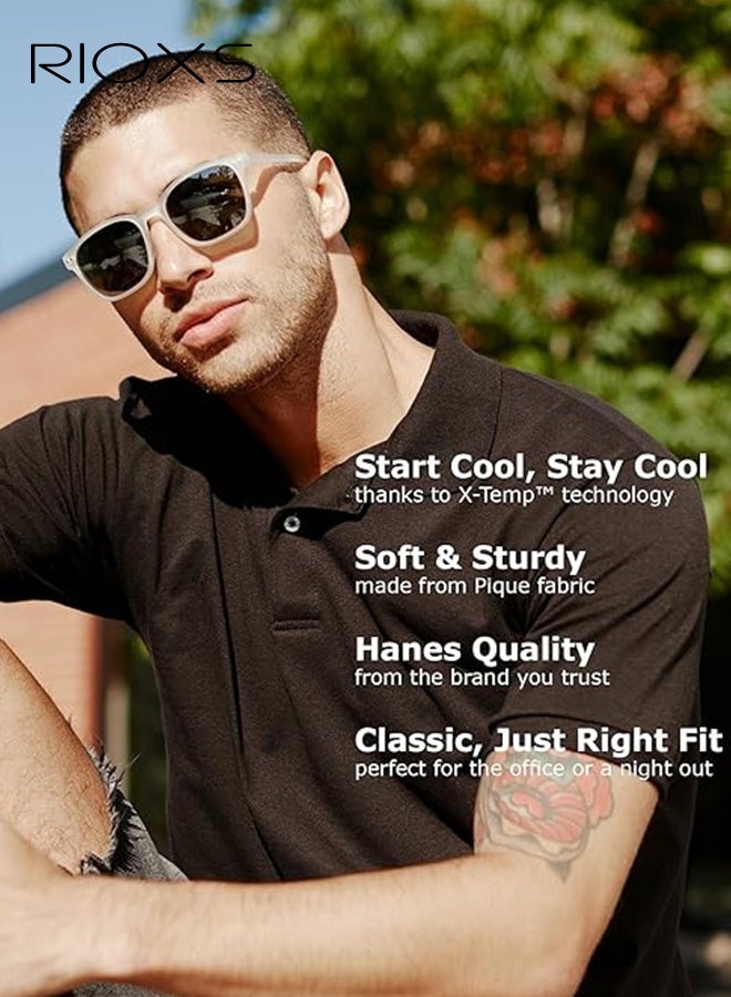 ريوكس تي شيرت بولو أسود كلاسيكي للرجال، قميص بولو كلاسيكي أسود مسامي، قطن مسامي بأكمام قصيرة مع 3 أزرار بأزرار للارتداء الكاجوال، والصالة الرياضية والعمل - Image 4