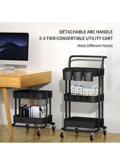 Arabest 3-Tier Rolling Utility Cart Storage Shelves Multifunction Storage Trolley Service Cart with Mesh Basket Handles and Wheels Easy Assembly for Bathroom, Kitchen, Office (Black)  - Image 5