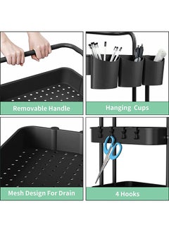 Arabest 3-Tier Rolling Utility Cart Storage Shelves Multifunction Storage Trolley Service Cart with Mesh Basket Handles and Wheels Easy Assembly for Bathroom, Kitchen, Office (Black)  - Image 4