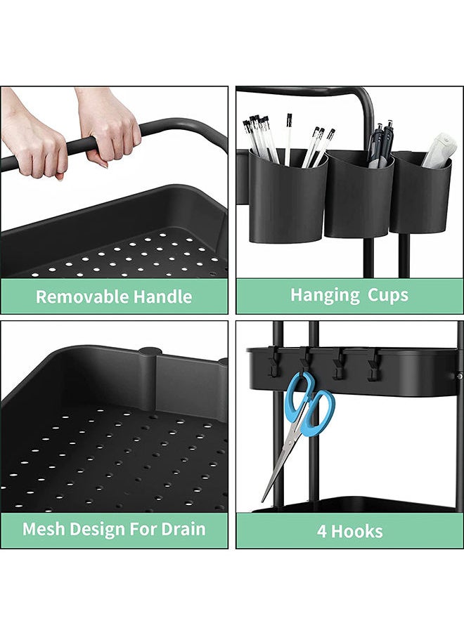 Arabest 3-Tier Rolling Utility Cart Storage Shelves Multifunction Storage Trolley Service Cart with Mesh Basket Handles and Wheels Easy Assembly for Bathroom, Kitchen, Office (Black)  - Image 4
