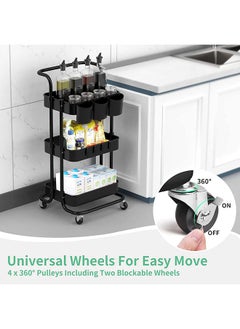 Arabest 3-Tier Rolling Utility Cart Storage Shelves Multifunction Storage Trolley Service Cart with Mesh Basket Handles and Wheels Easy Assembly for Bathroom, Kitchen, Office (Black)  - Image 3