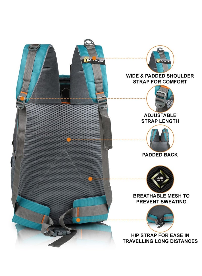 هاف مون Half Moon Extra Large Size 55L Waterproof 6 Compartment Rucksack/Trekking Bags For Men, Polyester Airport Blue | Laptop Compartment & Rain Cover | Trekking, Hiking, Travel Backpack For Unisex - Image 5