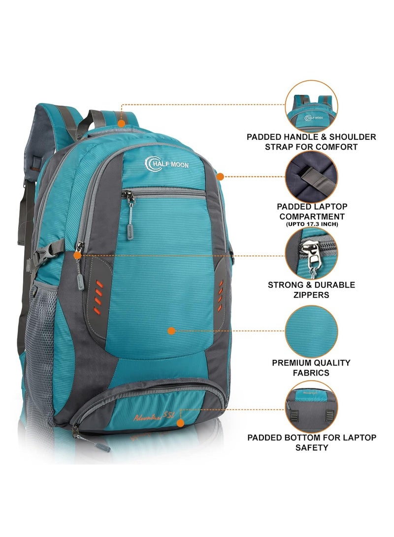 هاف مون Half Moon Extra Large Size 55L Waterproof 6 Compartment Rucksack/Trekking Bags For Men, Polyester Airport Blue | Laptop Compartment & Rain Cover | Trekking, Hiking, Travel Backpack For Unisex - Image 4
