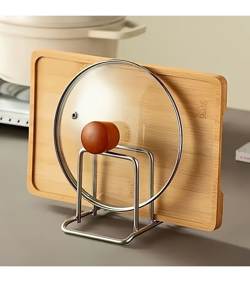 حامل تنظيم مطبخ مزدوج الطبقة من الفولاذ المقاوم للصدأ الفضي لألواح التقطيع وأغطية القدور والصواني - Image 4