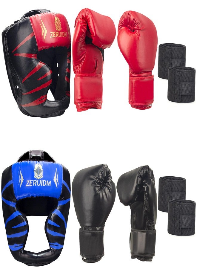 ZERUIDM 6-in-1 Boxing Headgear and Gloves Set, Training Sparring Safety Head Guard for MMA, Kickboxing, Muay Thai Trainees - Adult&Teen - Image 1