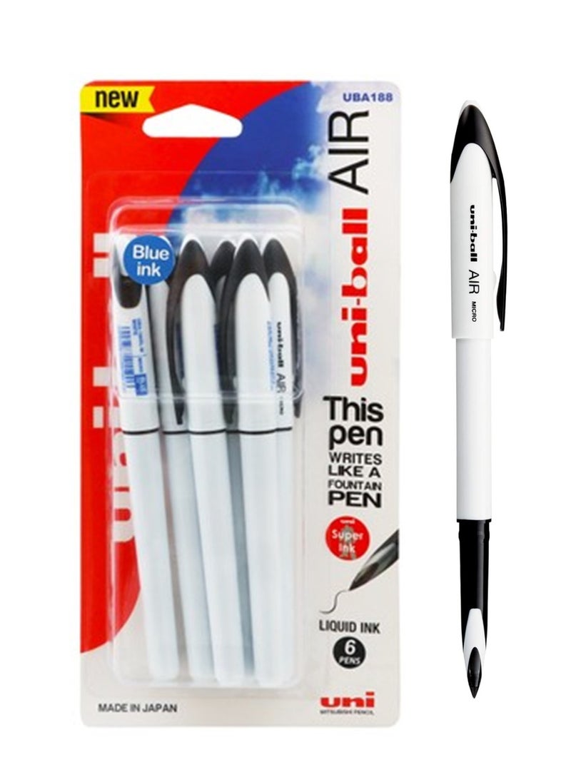 Uniball 6-Piece Air Micro Rollerball Pen Blue Ink White Barrel  - Image 1