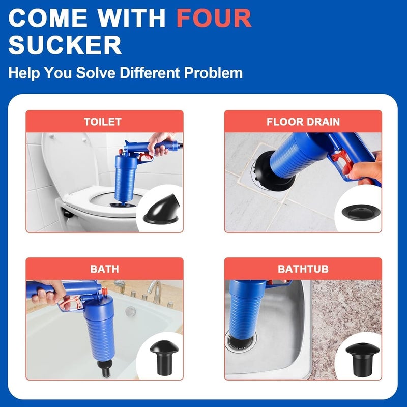 Deoxys Deoxys Air Drain Blaster, High Pressure Drains Toilet Plunger Set Unclog Pressures Draining Pump Gun Powerful Clog Remover Cleaning Hand Powered for Sink  - Image 4