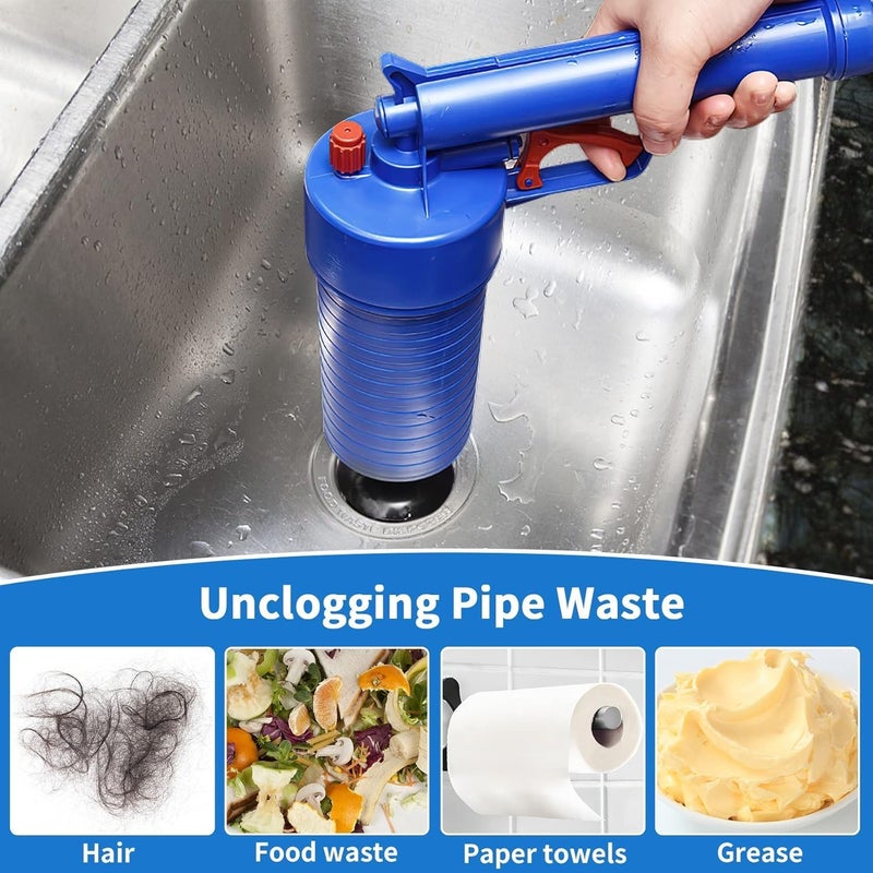 Deoxys Deoxys Air Drain Blaster, High Pressure Drains Toilet Plunger Set Unclog Pressures Draining Pump Gun Powerful Clog Remover Cleaning Hand Powered for Sink  - Image 5