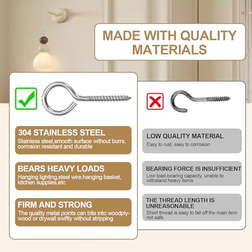 ACCZIO 10PCS 2.75 inches Screw Eyes M4 304 Stainless Steel Eye Screws, Heavy Duty Screw, Eye Hooks Screw Eye Bolts Eye Hooks Screw, Indoor & Outdoor Uses (10, M4-2.75inch) - Image 3