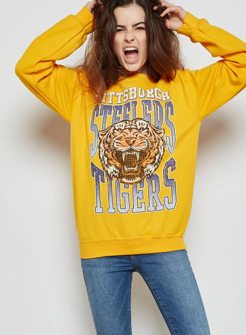 Miss Selfridge Tiger Print Slogan Sweatshirt