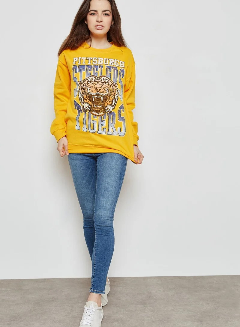 Miss Selfridge Tiger Print Slogan Sweatshirt