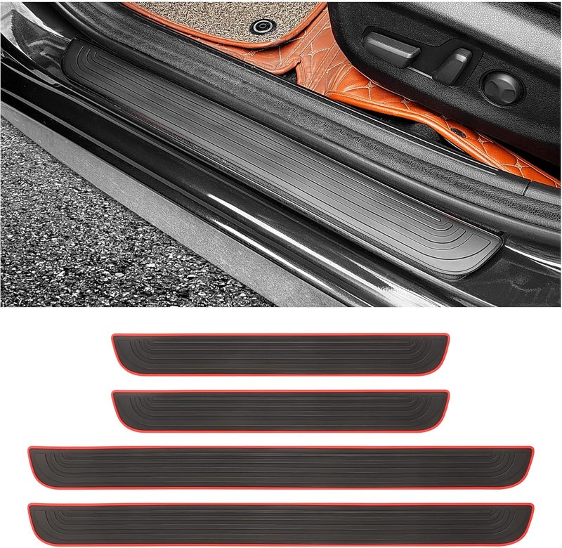 carleef 4PCS Car Door Sill Protector,Anti-Scratch Rubber Car Door Protector Edge Guards for Door Steps,Universal Waterproof Door Threshold Strips Exterior Accessories for Car Truck SU (Black+Red, Width 1.96") - Image 1