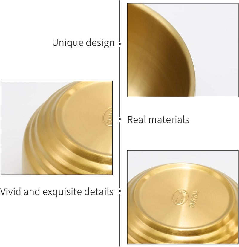MDEOOSKY 2PCS Gold Mixing Bowls Small Double Wall Rice Bowls Double Layer Anti Scalding Bowl Stainless Steel Salad Bowl Snack Bowls for Korean Restaurant Wedding Party Facial Cereal 49inch - Image 2