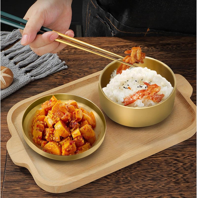 MDEOOSKY 2PCS Gold Mixing Bowls Small Double Wall Rice Bowls Double Layer Anti Scalding Bowl Stainless Steel Salad Bowl Snack Bowls for Korean Restaurant Wedding Party Facial Cereal 49inch - Image 5