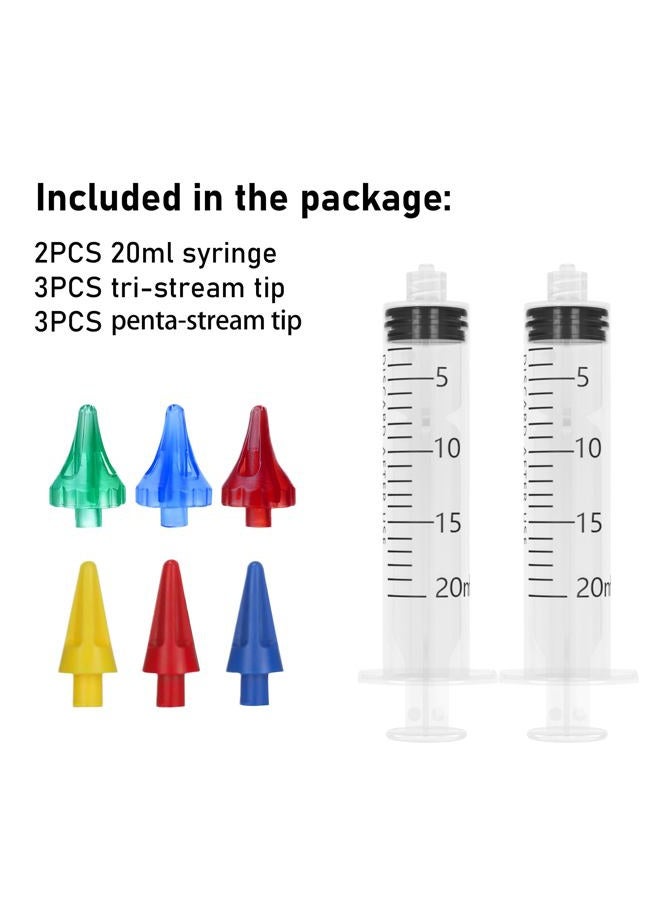 ETTSNU 20mL Ear Syringes for Removing Ear Wax, Cleaning Water Irrigation Kits with 3 Penta-Stream Tips and 3 Tri-Stream Tips Improved Hearing Clarity and Aural Hygiene (clear) - Image 5
