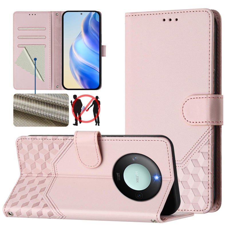 HuHa Case Cover For Honor X9c Smart 5G Honeycomb Embossing RFID Leather Phone Case(Pink) - Image 1