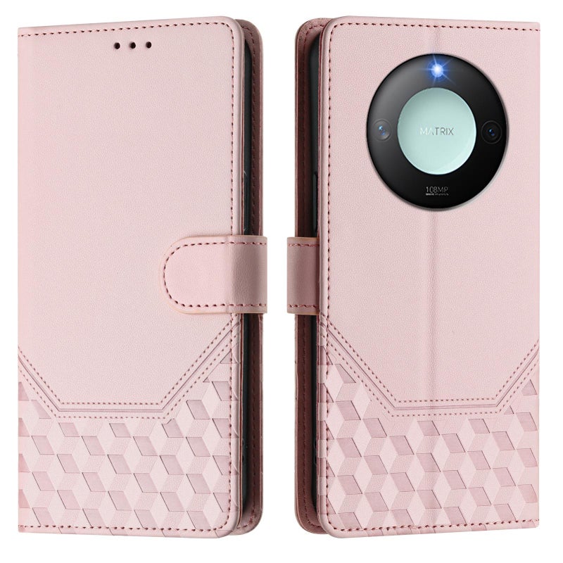 HuHa Case Cover For Honor X9c Smart 5G Honeycomb Embossing RFID Leather Phone Case(Pink) - Image 2
