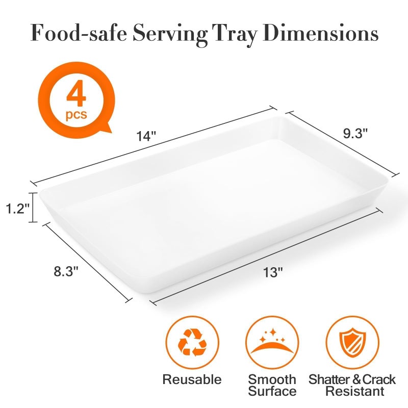 WOWBOX 4 pcs Serving Tray for Entertaining, Grilling BBQ Accessories, Serving Platters for Snacks, Fruit, Reusable Plastic Trays for Serving Food and Pantry Organization in Kitchen & for EasterParties - Image 2